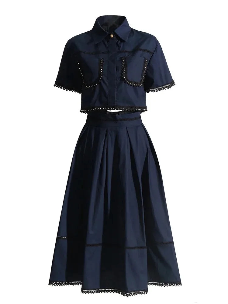 Lapel Sleeve High Waist Skirt