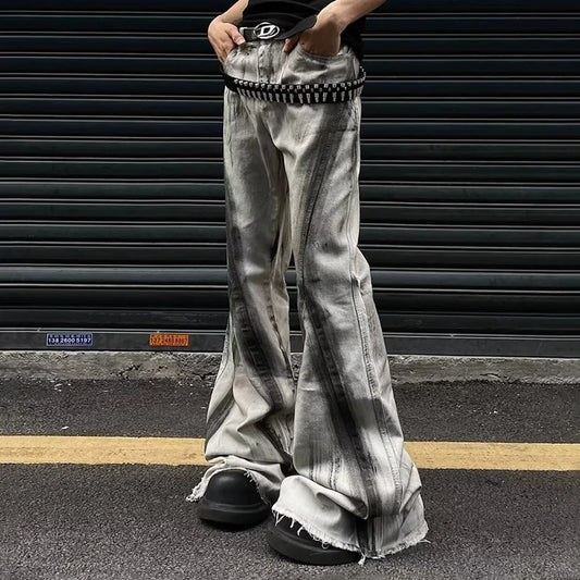 Retro Gradient Flared Denim Trousers Jeans