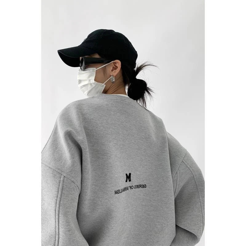 Gray Oversize Letter Embroidered Sweatshirt