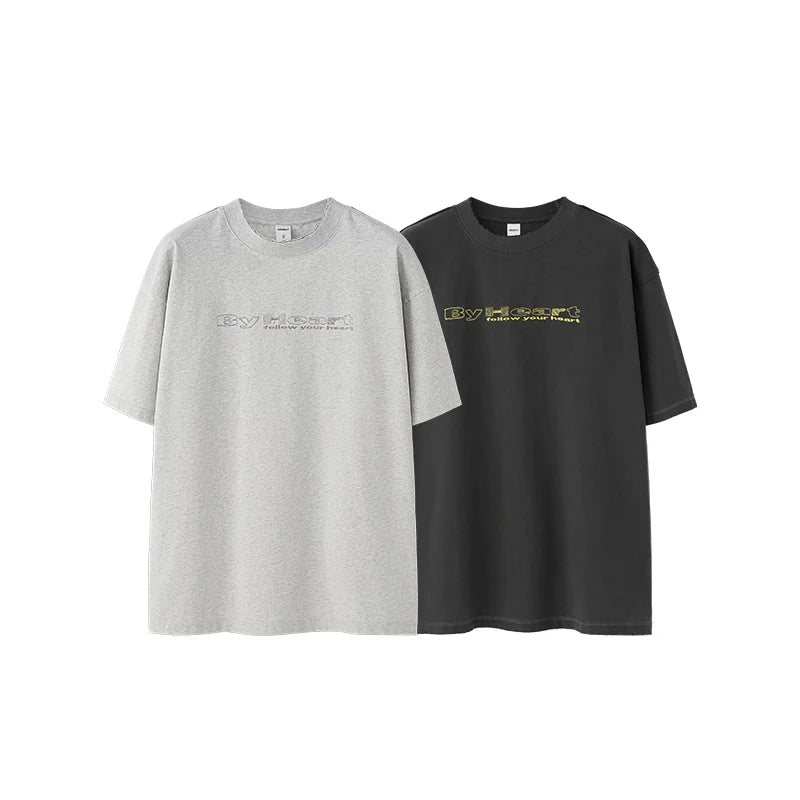 Vintage Embroidered Heavyweight Cotton Casual T-Shirt