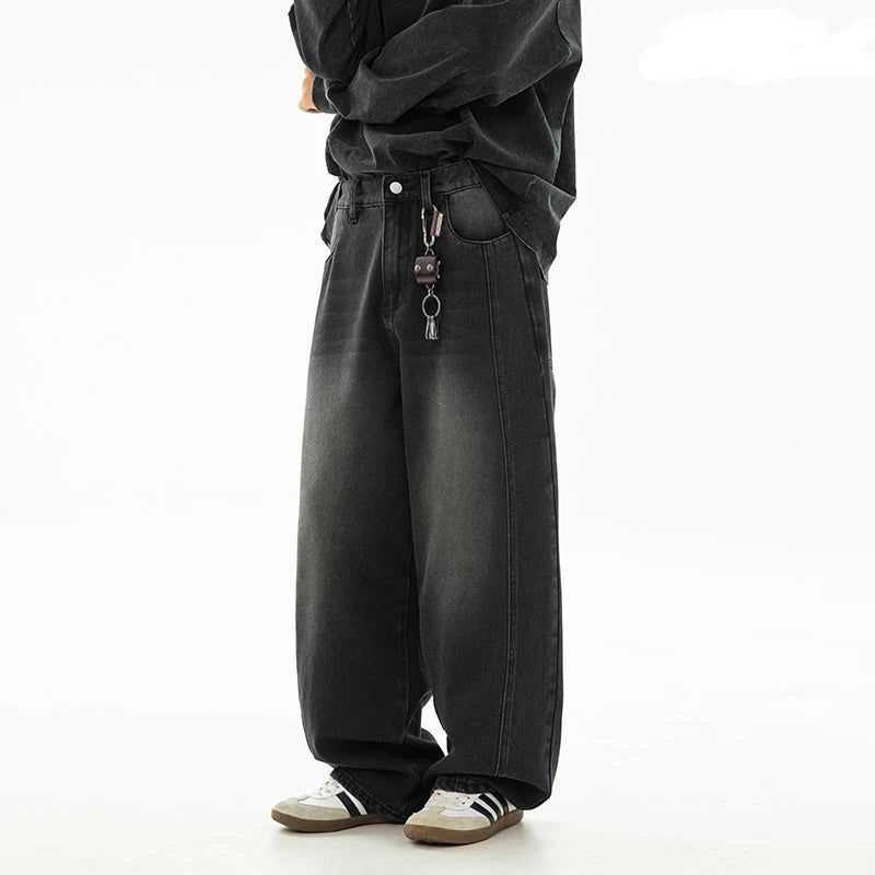 Retro Washed Oversized Split Structure Jeans