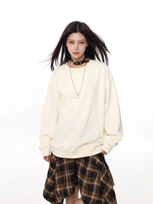 Versatile Loose Fit Solid Color Sweatshirt