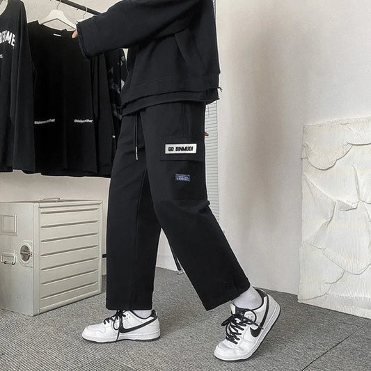 Patchwork Cotton Wide Leg Cargo Pants