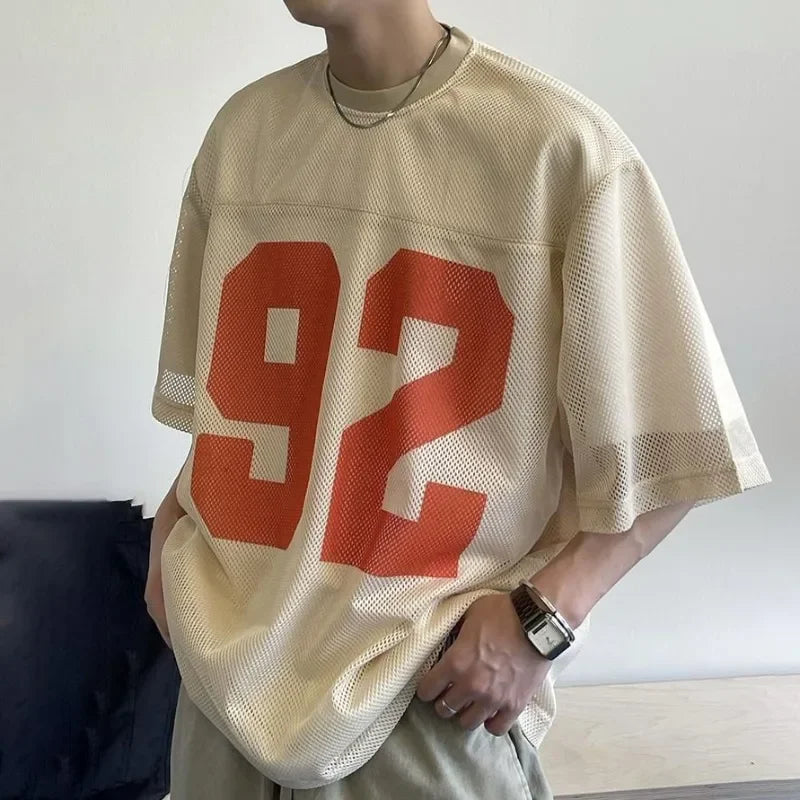 Retro Mesh Printed Breathable T-Shirt