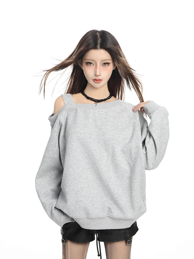 Retro Irregular Off Shoulder Sweatshirt