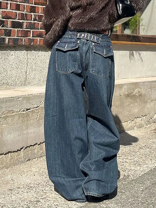 Vintage Baggy Blue Cargo Wide Jeans