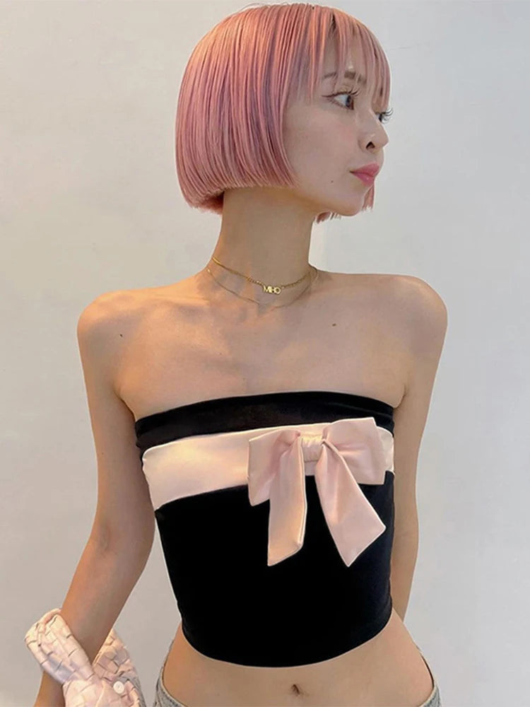 Vintage Gothic Black Bow Crop