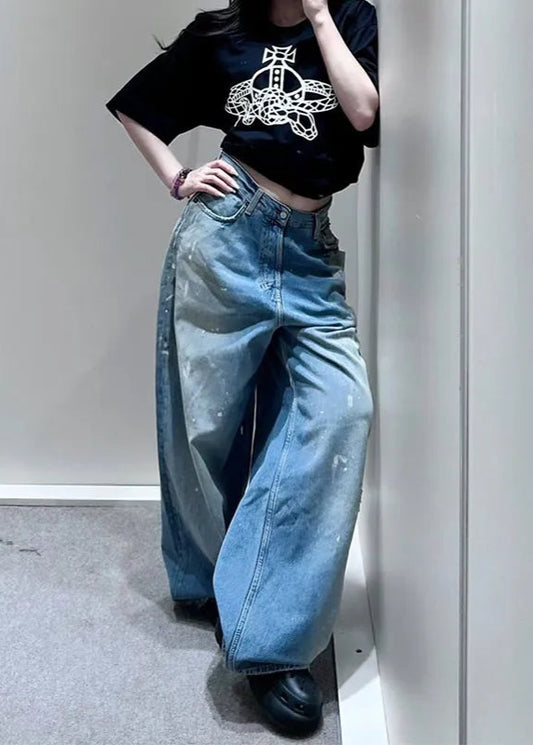 Vintage Waist Faded Jeans