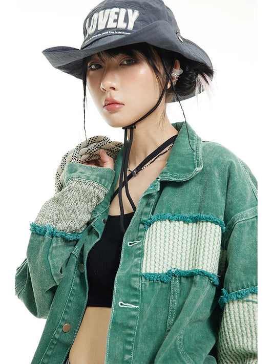 Oversized Green Denim Jacket Coat Jeans