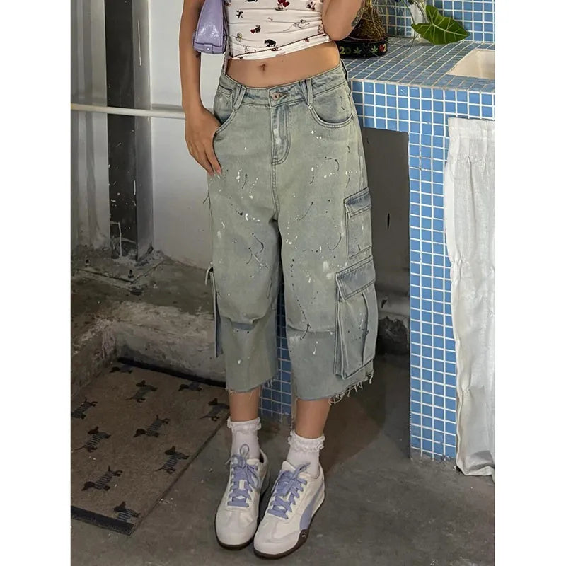 Summer Full Print Baggy Ripped Jorts