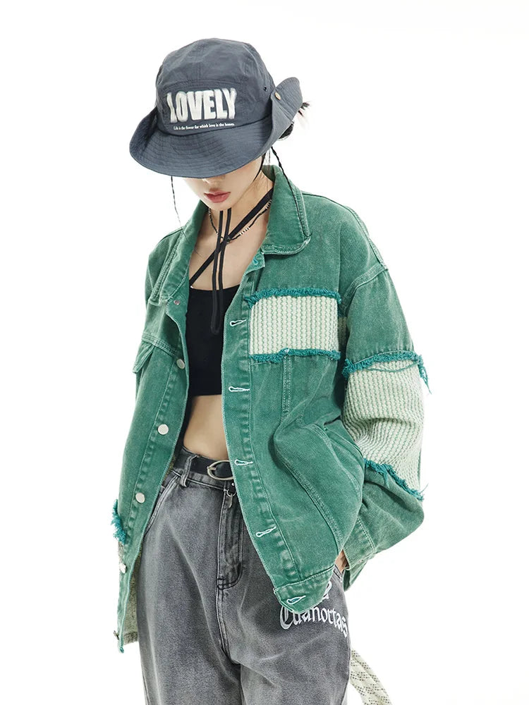 Oversized Green Denim Jacket Coat Jeans