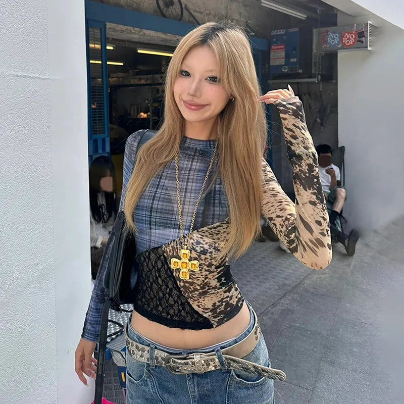 Vintage Lace Patchwork Mesh Irregular T-Shirt