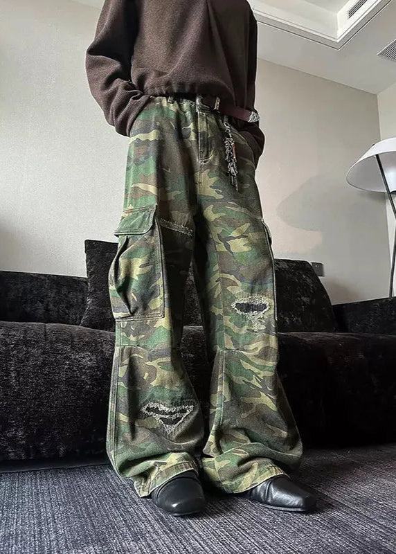 Vintage Patchwork Camouflage Baggy High Jeans