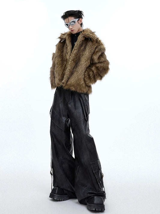 Vintage Distressed Black Leather Wide Pants
