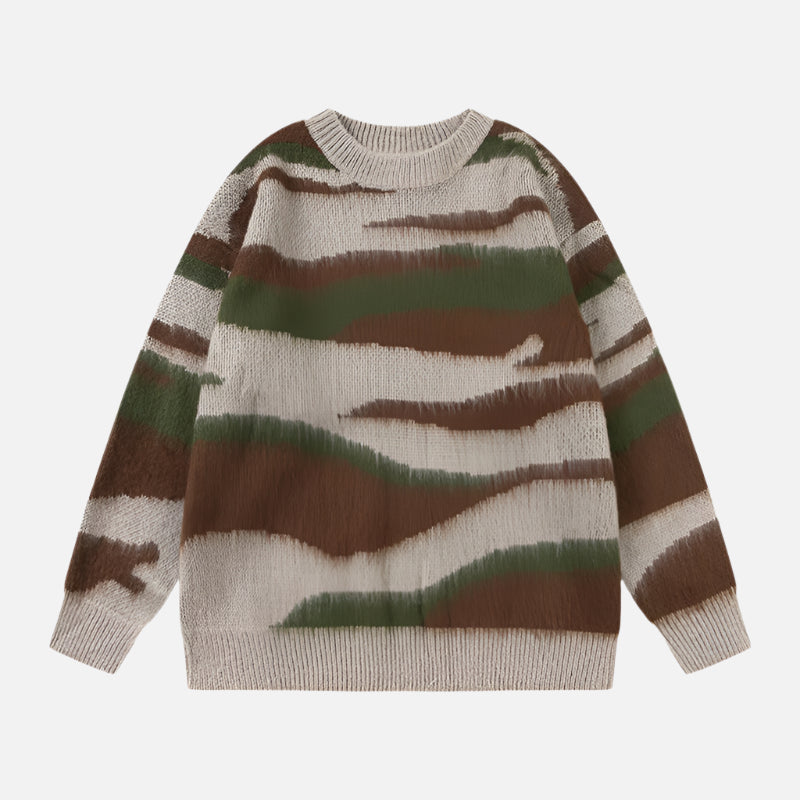 Irregular Contrast Color Stripe Gradient Sweater