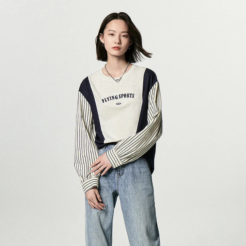 Contrast Striped Embroidered Sweatshirt