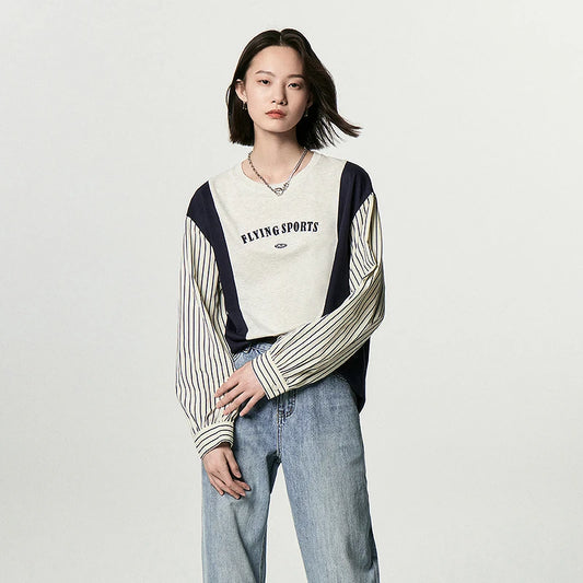 Contrast Striped Embroidered Sweatshirt