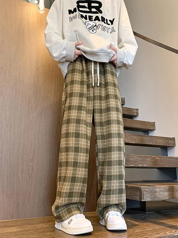 Plaid Baggy Woolen Pants Autumn Pants