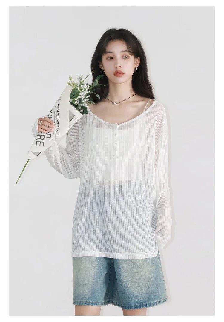 Slightly Transparent Korean Chic Women's T-Shirt