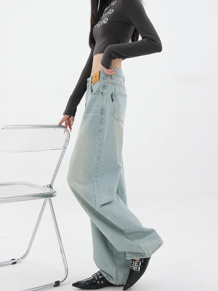 High Waist Vintage Denim Wide Jeans
