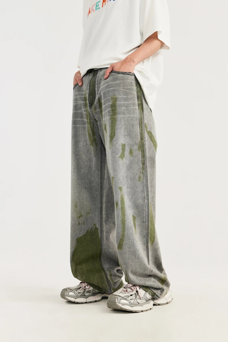 Hand-Painted Wide Leg Denim Trousers Jeans