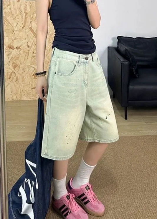 Blue High Waist Slim Fit Shorts