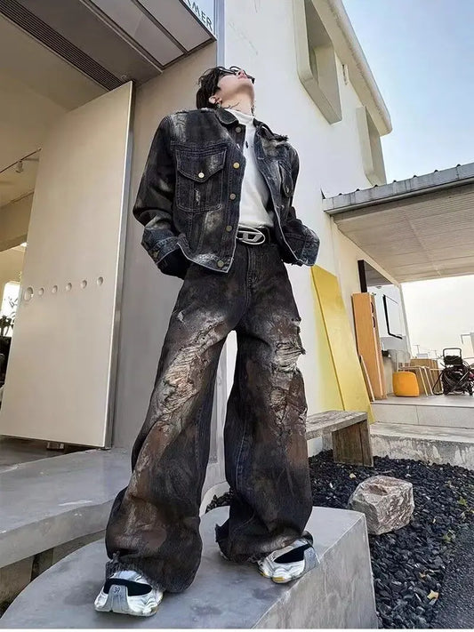Retro Distressed Wide Leg Jeans