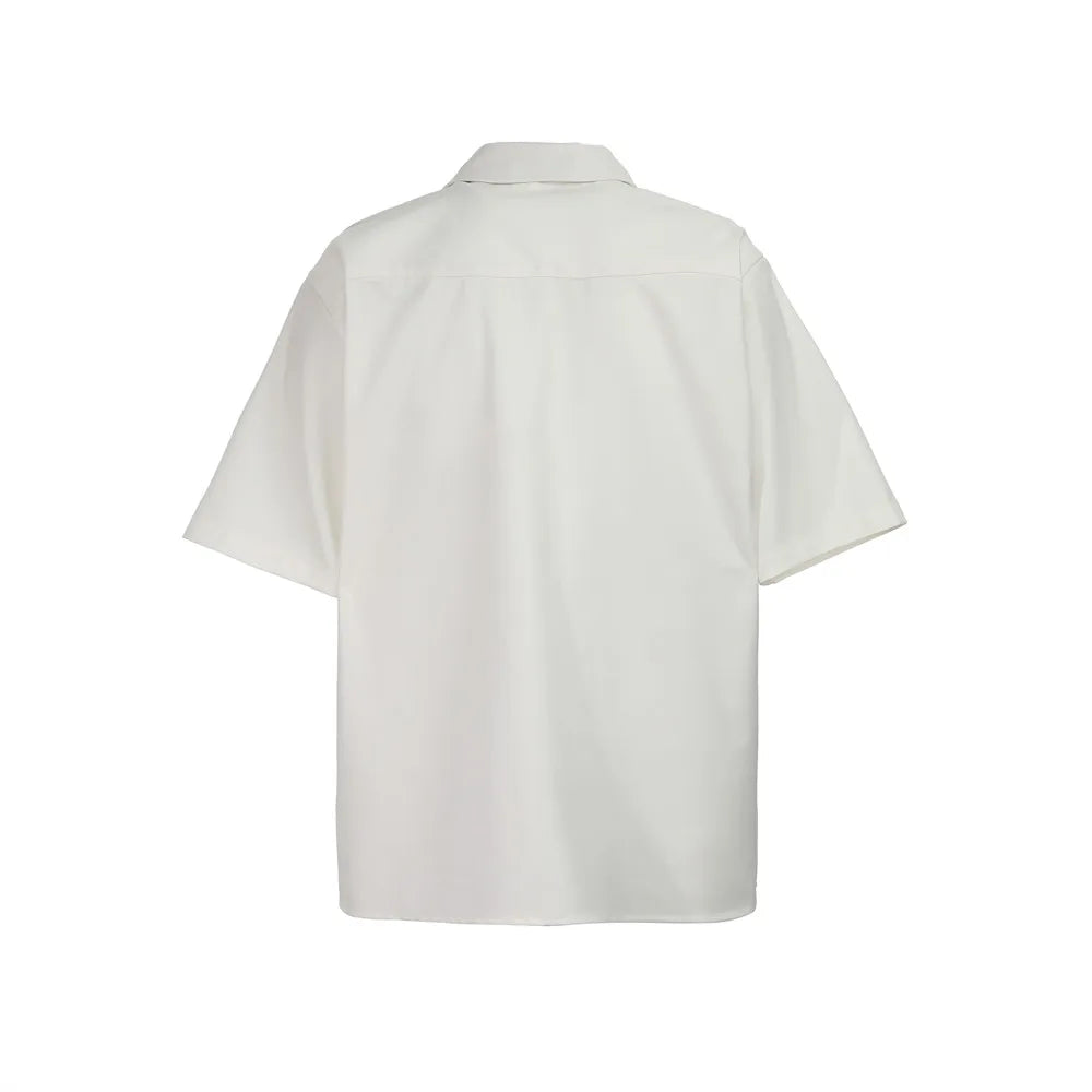 Retro Solid Color Pocket Short Shirt