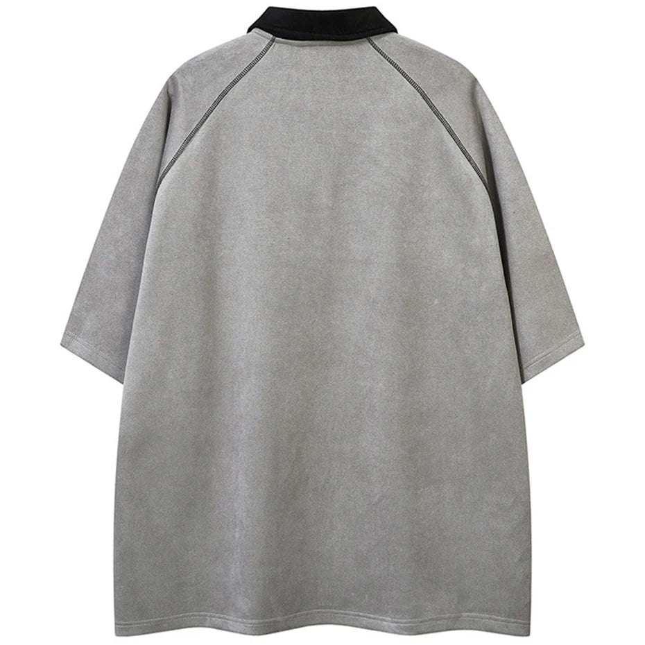 Suede Letter Embroidery Loose T-Shirt