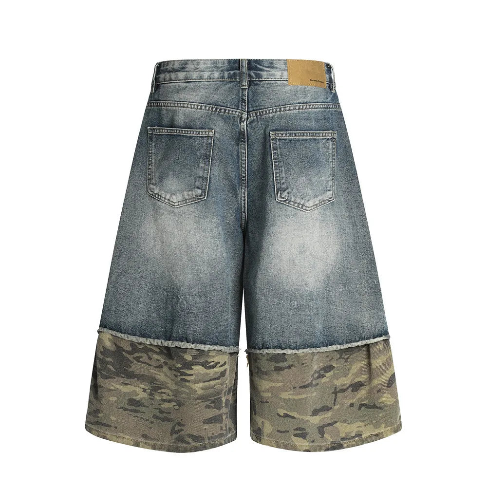 Camouflage Patchwork Retro Distressed Denim Jeans