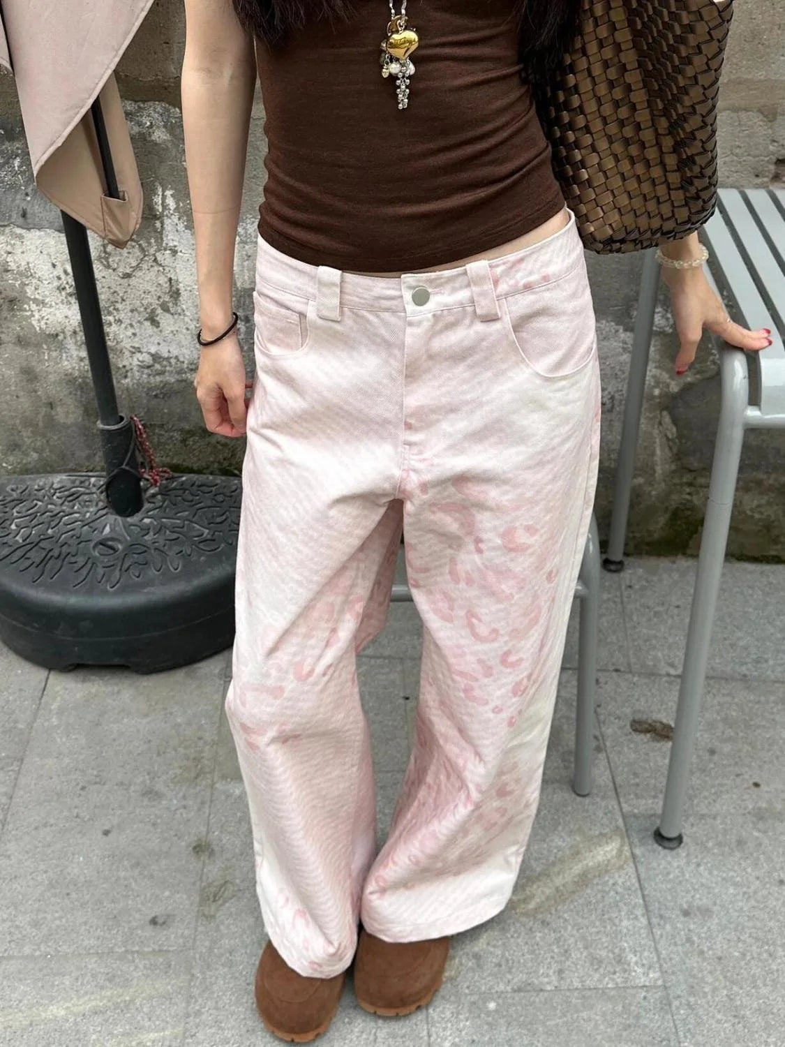 Pink Vintage High Waist Wide Jeans