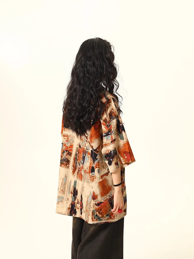 Vintage Oil Painting Print Loose Shirt