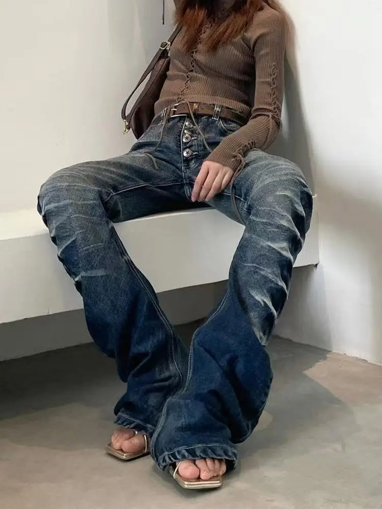 High Waist Washed Distressed Vintage Jeans