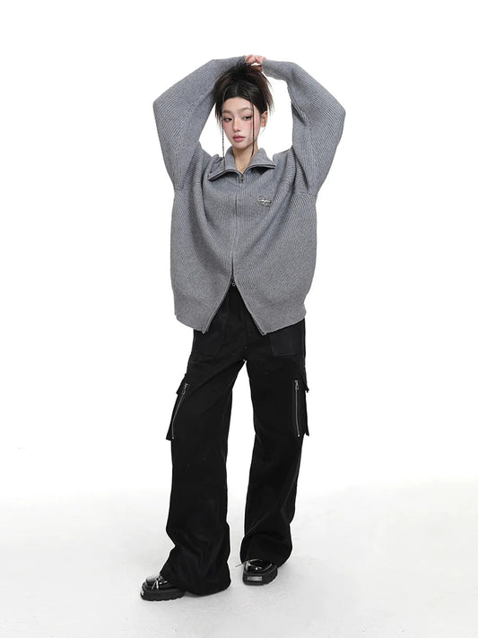 Cozy Knitted Zip Cardigan Sweater Outerwear