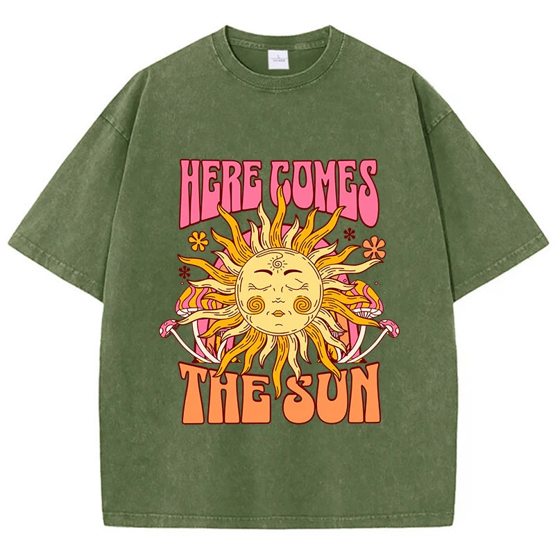 Sun Prints Oversize Washed Cotton T-Shirt