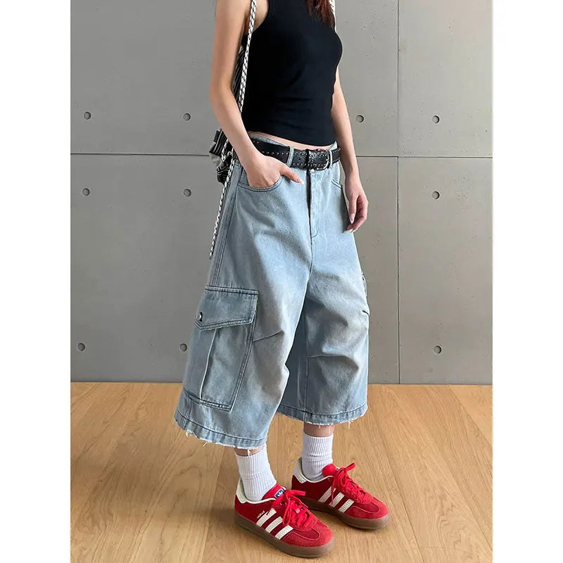 Vintage Washed Denim Loose Shorts