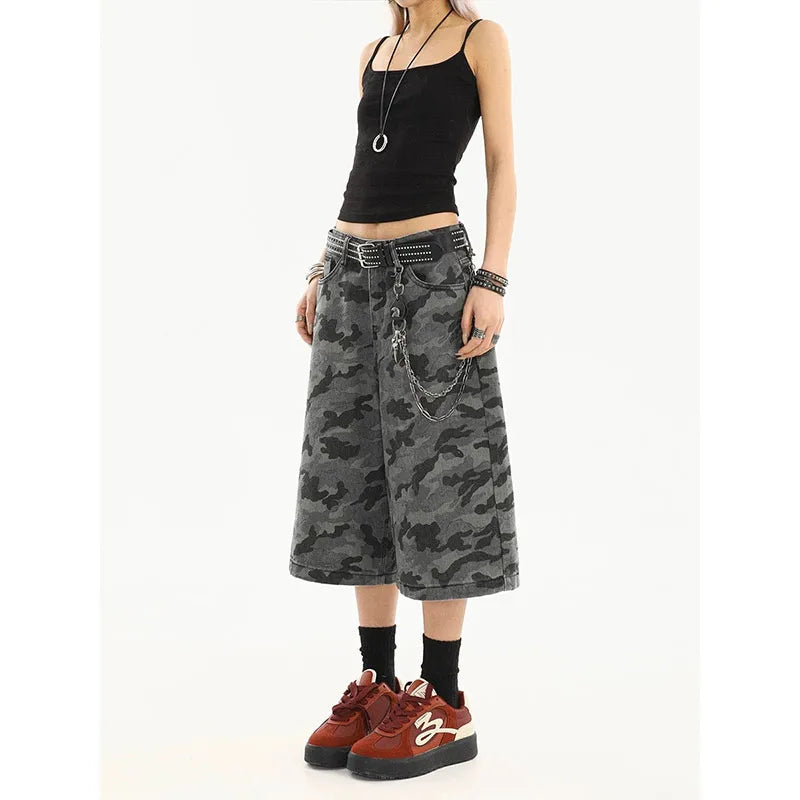 High Waist Camouflage Slim Fit Jorts