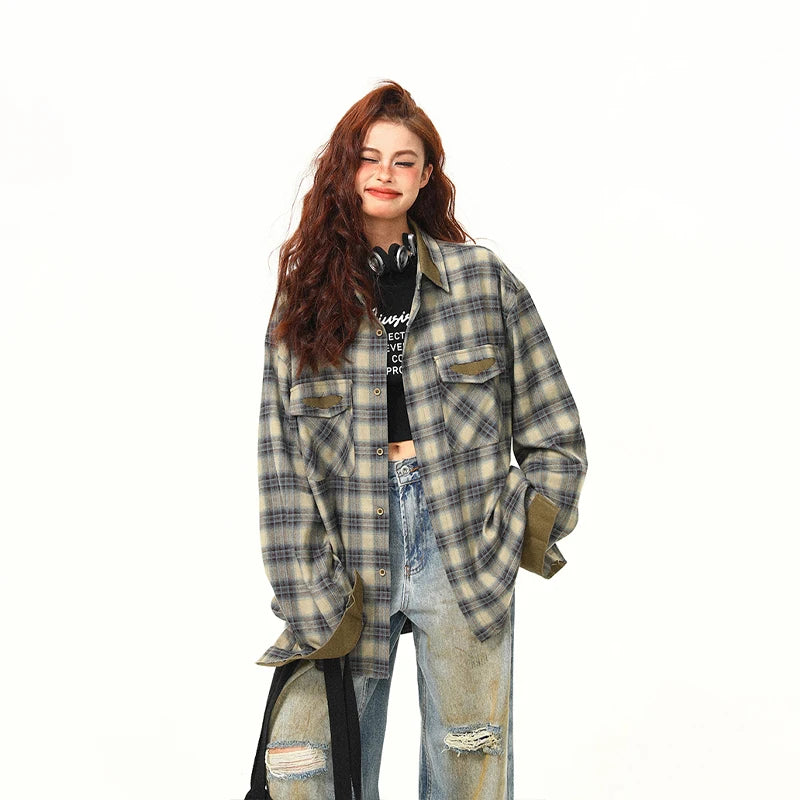 Contrasting Color Plaid Jacket Spring/Autumn Shirt