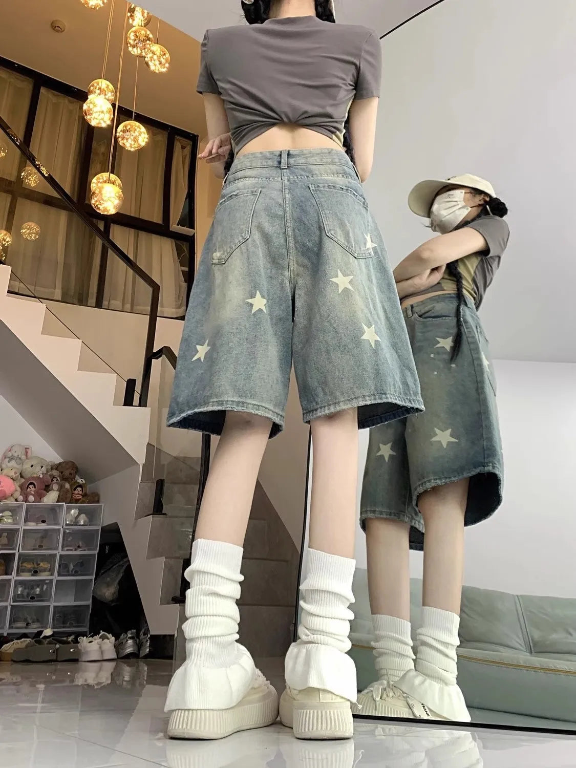 Vintage Washed High Waist Denim Shorts