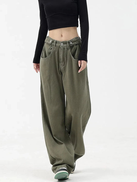 High Waist American Green Wide Jeans