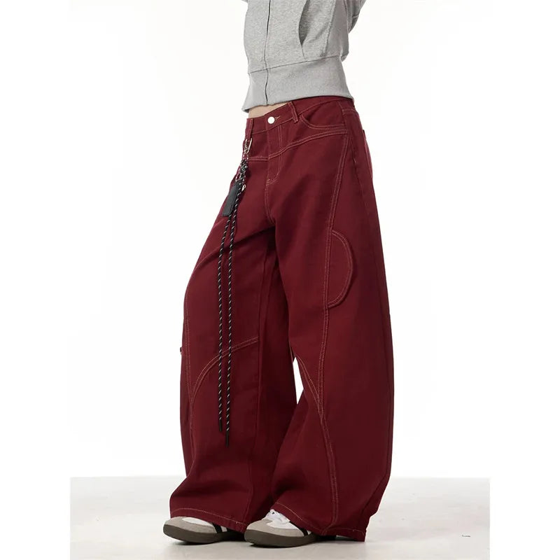 Vintage Red High Waisted Straight Jeans