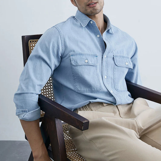 Moisture-Wicking Long-Sleeve Denim Shirt