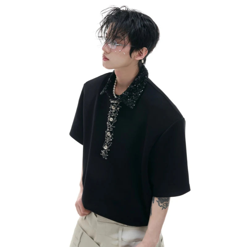 Stylish Original Patchwork Shoulder Pad T-Shirt