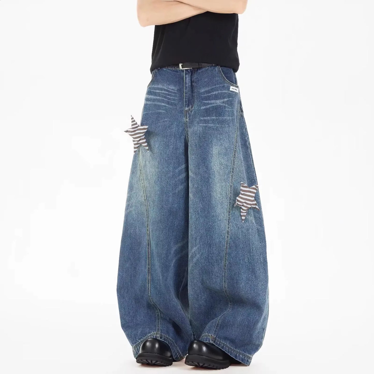 Vintage Low Waist Lace Wide Jeans