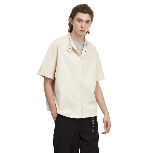Retro Loose Fit Solid Color Shirt