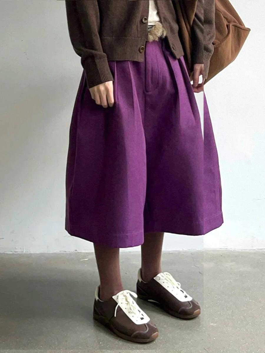 Chic Striped Tweed Pleated Wide Shorts