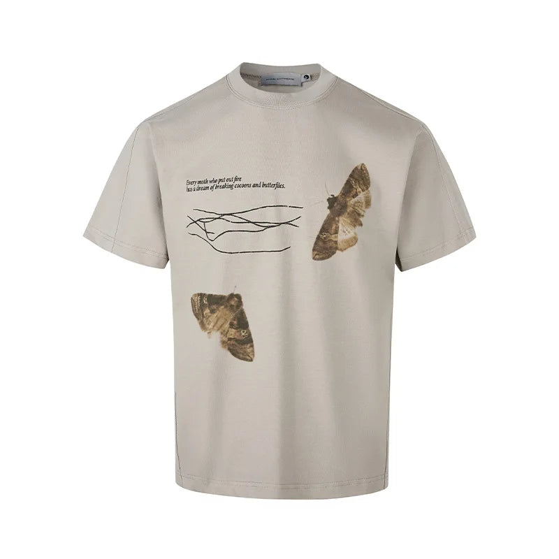 Extreme Vintage Butterfly Print Splicing T-Shirt