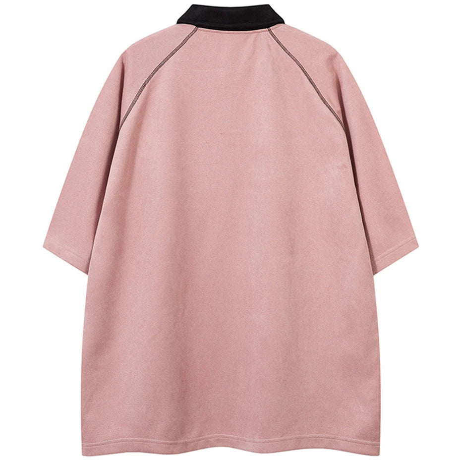 Suede Letter Embroidery Loose T-Shirt