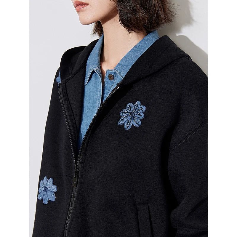 Floral Embroidery Casual Zipper Cardigan Sweater