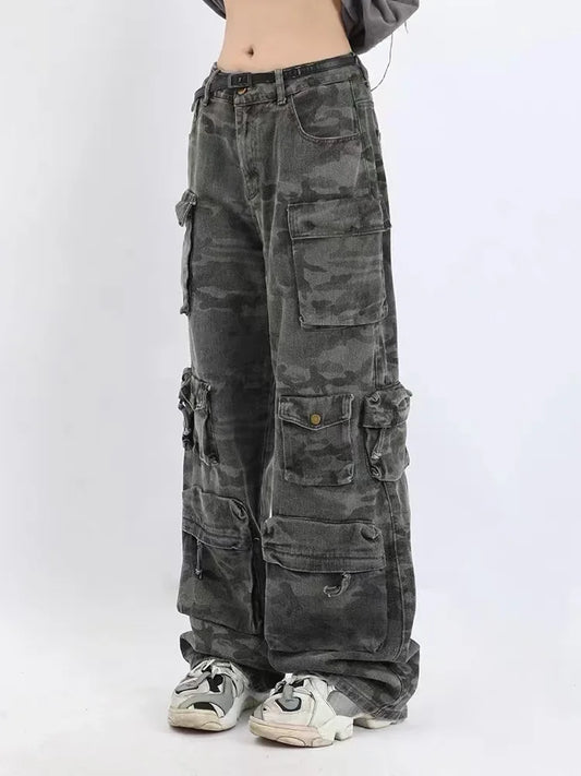 Retro Camouflage Wide Leg Casual Pants